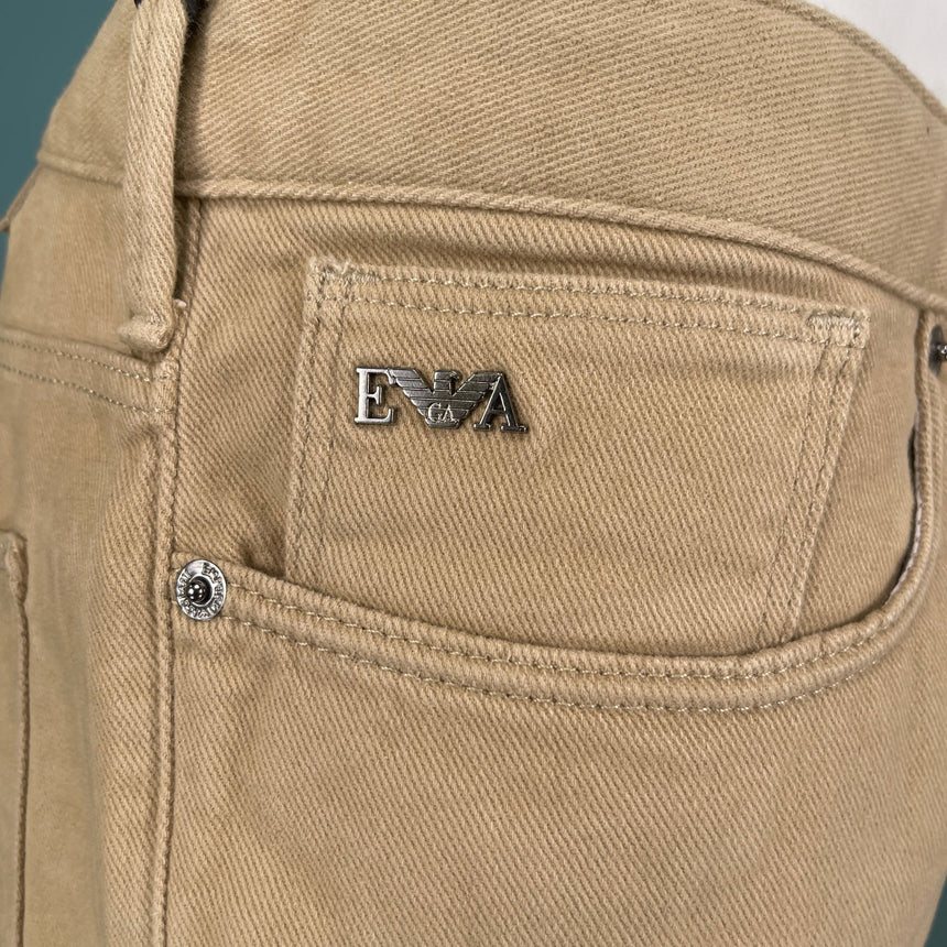 Emporio Armani J06 Slim Fit 5 Pocket Silver Eagle Belt Patch Jeans Beige - Swing Supply - Golf, Casual, Activewear Outlet Sale