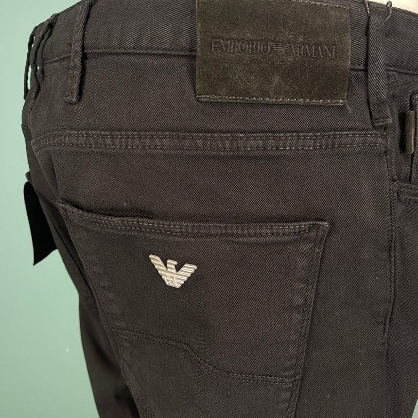 Emporio Armani J06 Slim Fit 5 Pocket Silver Eagle Belt Patch Jeans Black - Swing Supply - Golf, Casual, Activewear Outlet Sale